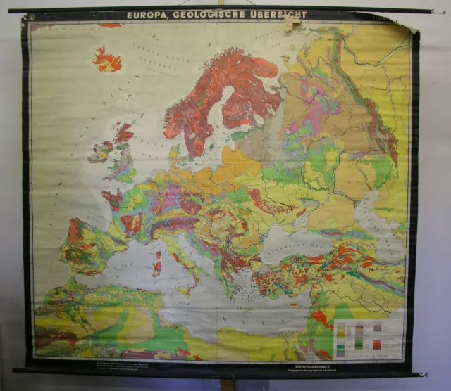 Schulwandkarte schöne alte Europakarte Geologie geology map 205x187 vintage 1963