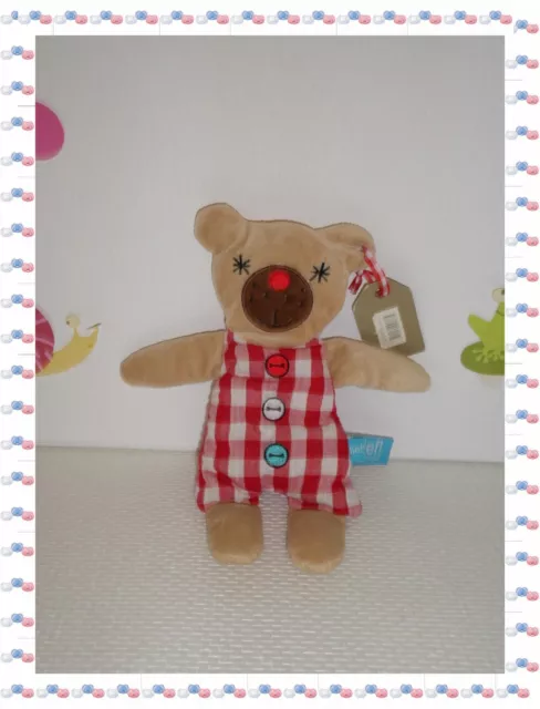 $ - Doudou Peluche  Ours Plat Beige Carreaux Rouge Blanc  Lief ! Lifestyle