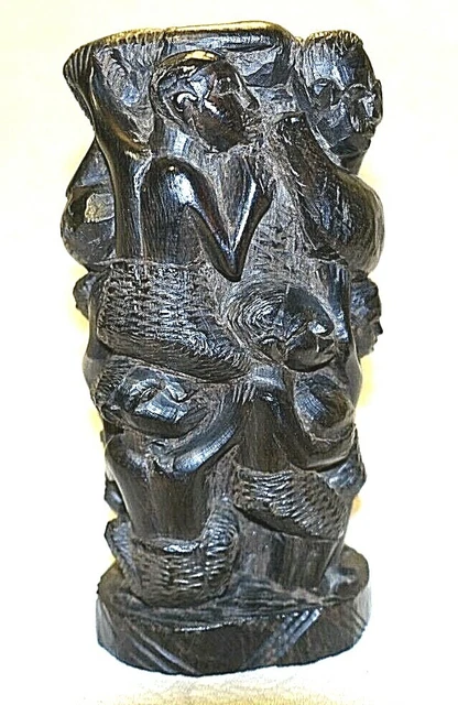 Hand Carved Africa Wood Figurine Statue Sculpture People Tree of Life Makonde 7"