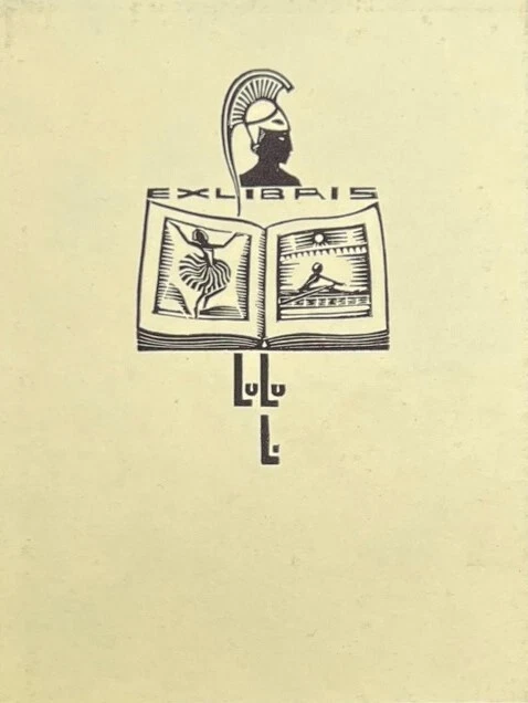 Vintage Ex libris - Lu Lu Li - Open Book - Greek Helmet - 20th Century - Belgium