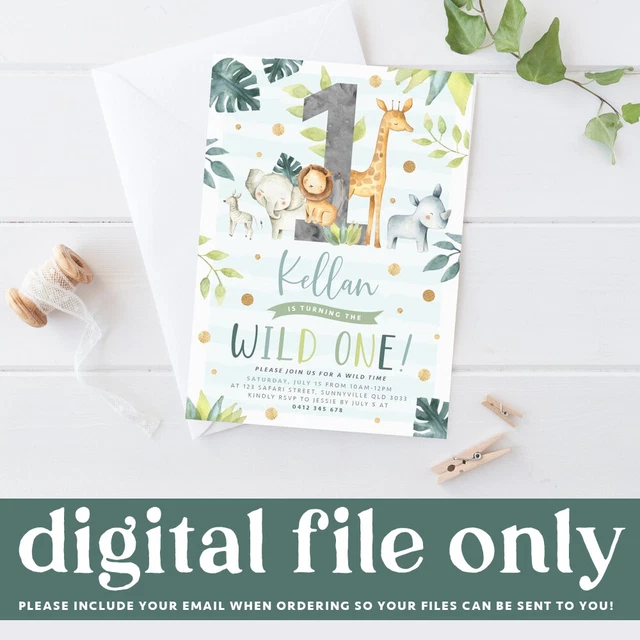PRINTABLE BOY'S JUNGLE Safari Invitation, Wild One Theme 1st Birthday ...