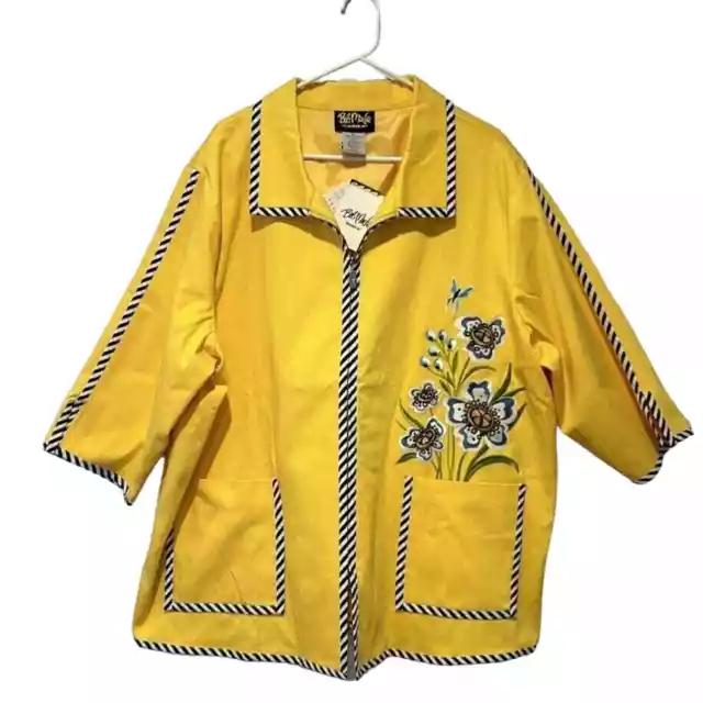 NWT 90S BOB Mackie Wearable Art Jacket Yellow Embroidered Flowers ...