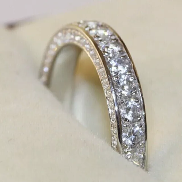 Bague de mariage en diamant simulé taille ronde 2 ct, argent plaqué or...
