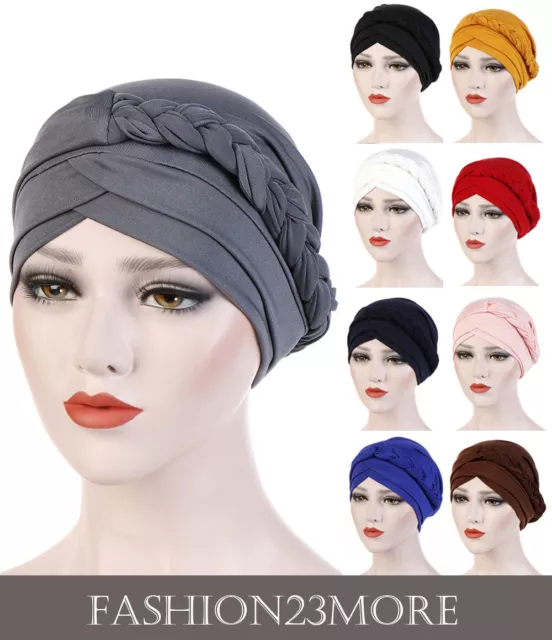 Capelli laterali intrecciati hijab semplice chemio chemio berretto cancro turbante musulmano testa avvolgente sciarpa donna