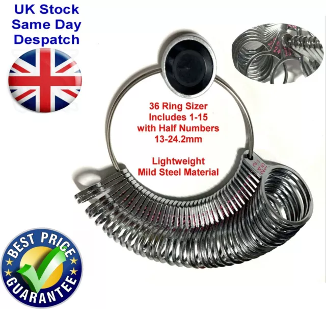 36 Ring Sizer Lightweight Steel Finger Measure British Size 1-15 UK