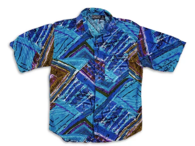 Vintage Shah Safari Button Up Shirt Sz Xl Geometric Print Retro 80S!