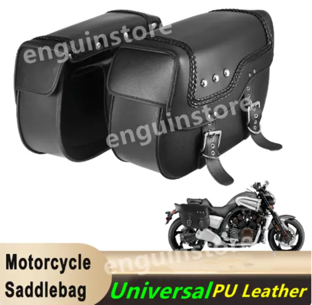 2PCS Universal Motorcycle Side Saddle Bags PU Leather Saddlebags Luggage Panier