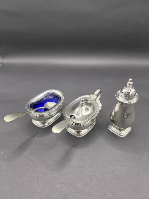 Gewürzset, Cruet Set 5teilig EPNS versilbert England mit Löffel