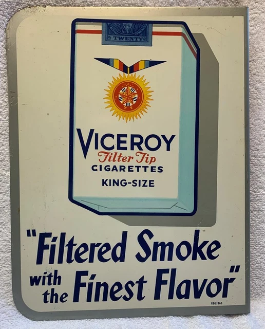 VINTAGE ORIGINAL VICEROY Filter Tip Cigarettes Metal Flanged Sign Reg
