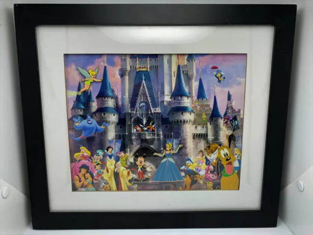 RARE Vintage DISNEY Framed & Matted Castle Print w/4 Pins 