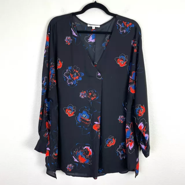 DR2 Daniel Rainn Womens Plus 2X Floral V Neck Blouse Long Sleeve Shirt Top