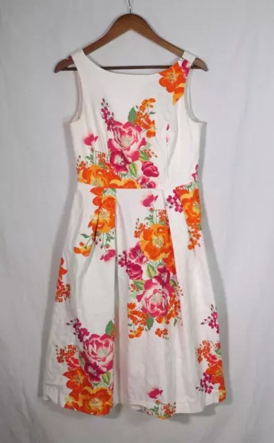 Eva Mendes Collection NY & Co White Floral Midi Dress with Pockets  Size 8