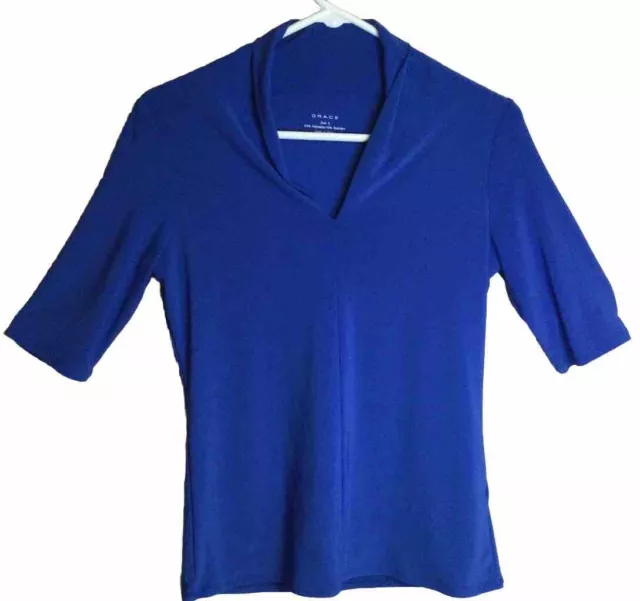 Grace Women's Blue Top Royal Blue V Neck Short Sleeves Small