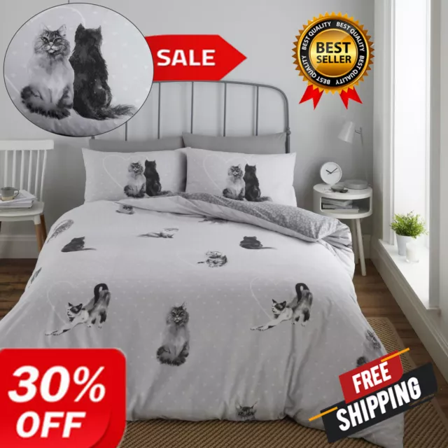 Cat Bedding Duvet Cover Set Reversible Cotton Quilt Animal Printed Single Double