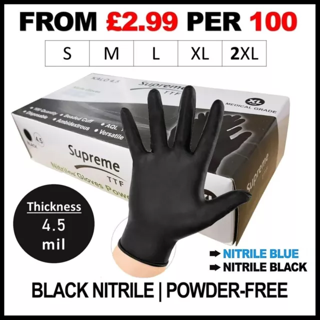 Black Nitrile Powder & Latex Free Thick Disposable Gloves Tattoo Mechanic 100