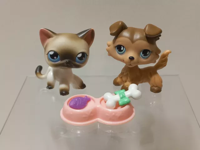 HASBRO LPS Lot de deux Littlest Pet Shop chien 893 & chat 05 avec accessoires