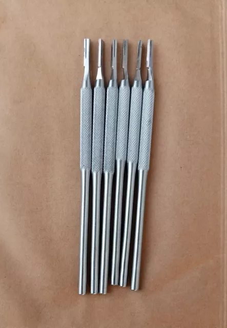 6X Dental Surgical Scalpel Handle Round Straight No. 3 Stainless Steel