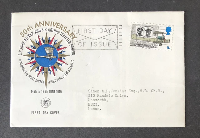 GB 1969 WESSEX FDC 50th ANNIV SIR JOHN ALCOCK & ARTHUR WHITTEN BROWN