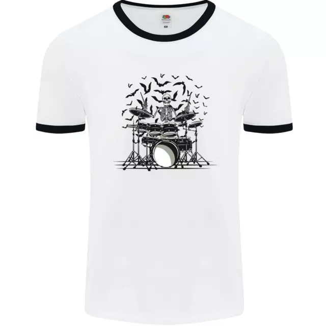 Skeleton Drummer Drumming Drum Skull Funny Mens Ringer T-Shirt