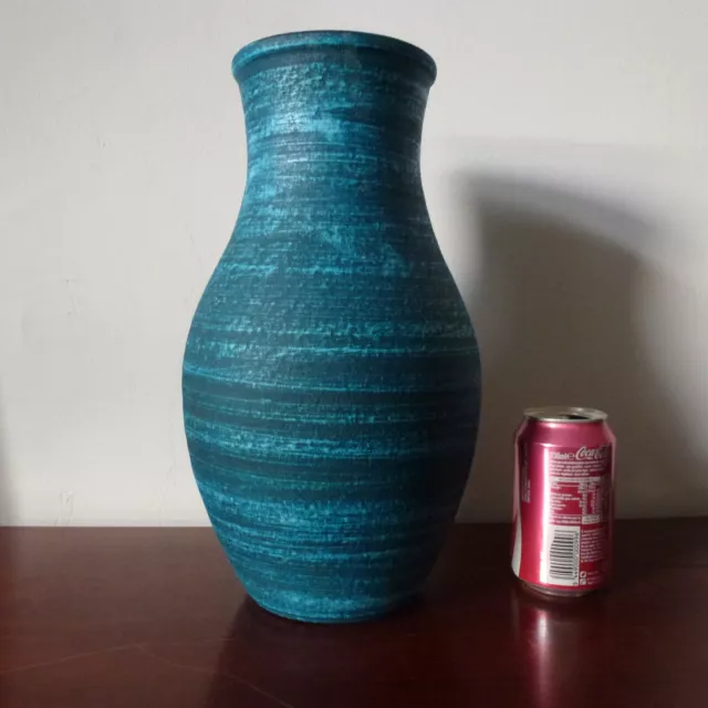 Superbe Rare Grand Vase Accolay Céramique Bleu Série Gauloise 34cm Vallauris 60S