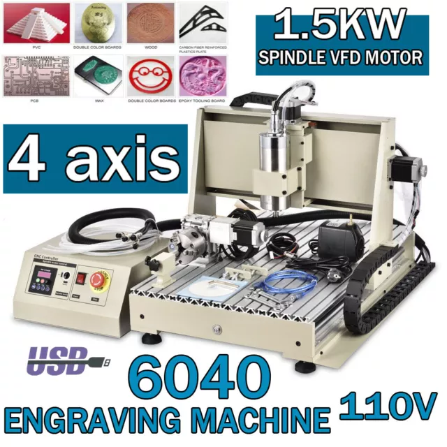 1.5KW 4Axis USB CNC 6040 Router Milling Machine Engraver DIY Engraving Drilling-