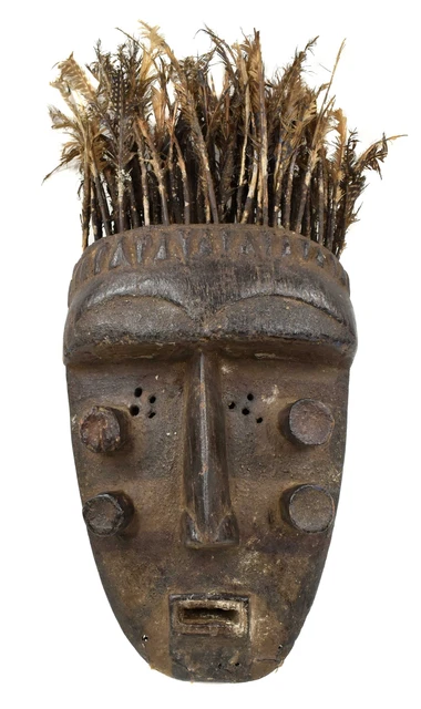 Grebo Mask 4 Tubular Eyes Feathers Liberia African Art