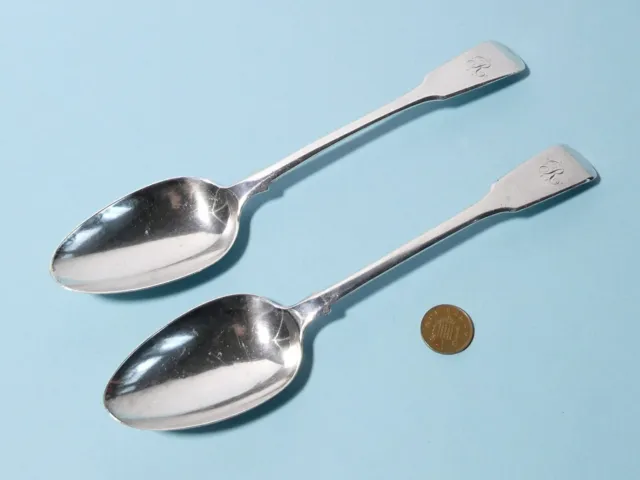 Coppia 1808 cucchiai da porzione in argento 8+1/2" con iniziale R