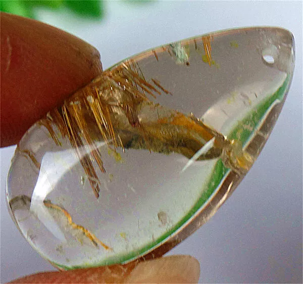 28x16x8mm Natural Gold Rutilated Quartz Crystals Teardrop Reiki Pendant BQ67553