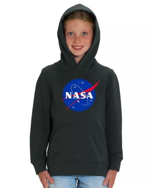 Kids Unisex Nasa Astronaut Geek Space Nerd Star Logo Science Black Hoodie