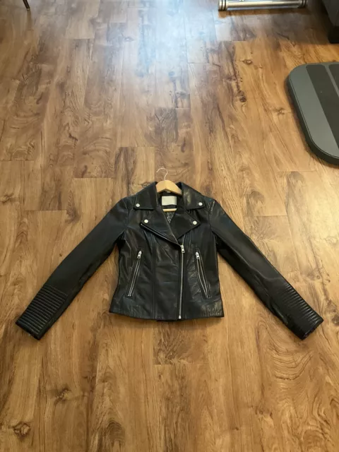 EUC Soia & Kyo 100% Lamb Leather Biker Jacket size XS/TP MSRP $500