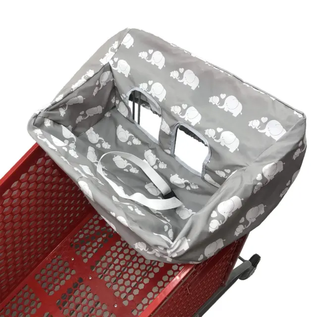 Portable 2-In1 Grocery Cart Cover and High Chair Seat Cover for Baby (Grey Eleph