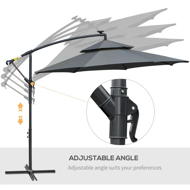 OUTSUNNY 3(M) CANTILEVER Banana Parasol Hanging Umbrella with LED Solar