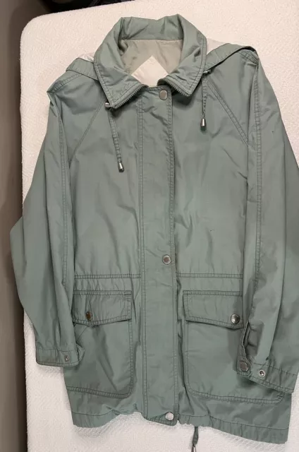 London Fog Womens Jacket Green Size Large Zip Front Hooded Coat Outerwear FLAW