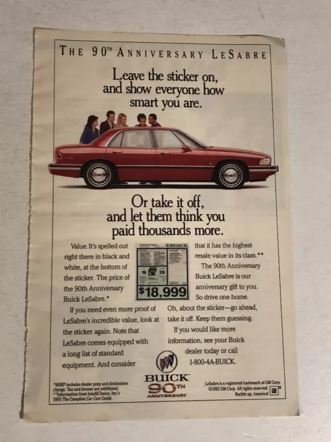 1993 Buick LeSabre Vintage Print Ad Advertisement pa16