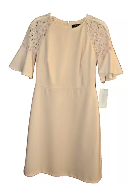 Ralph Lauren Belle Rose Lace-Trim Crepe A-Line Dress Size 4P MSRP $175