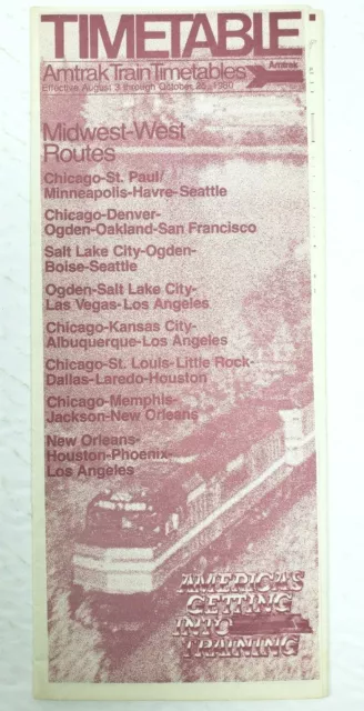 Amtrak Midwest West Routes Timetable Vintage 1980 Railroad Train Brochure