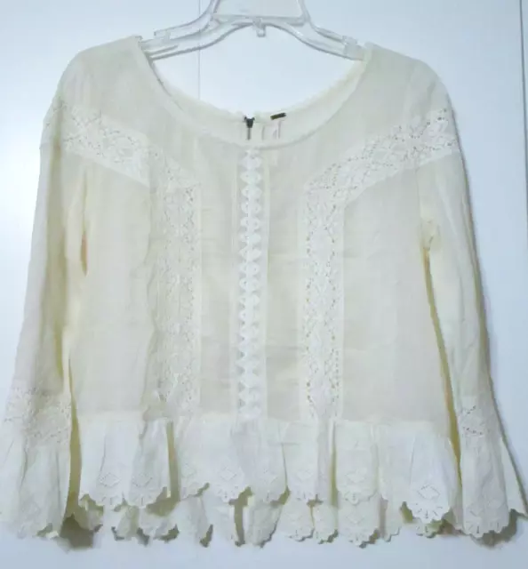 Free People Ivory Crochet Lace Blouse Top Small EUC