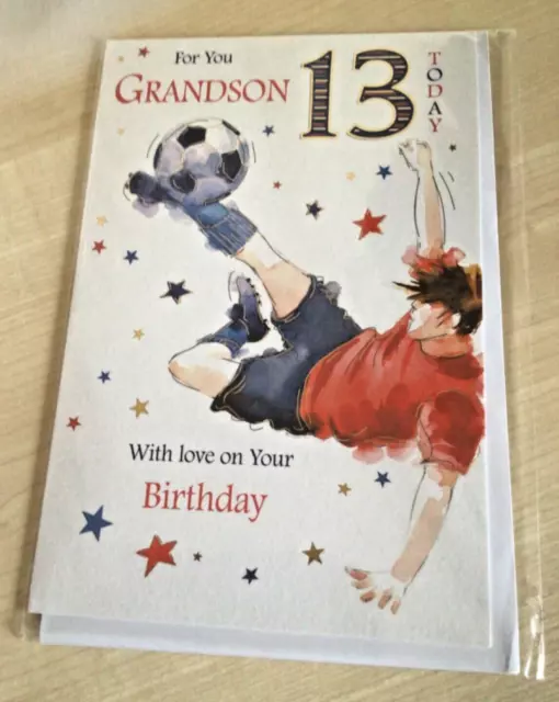 "Scheda calcio Grandson 13 Happy Birthday design buona qualità 9"" x 6"""