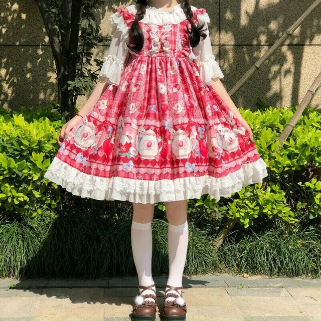 Robe Lolita Japonaise Kawaii Avec Volants, Noeud Et Bracelet - Taille Asiatique - Neuf Avec Étiquettes