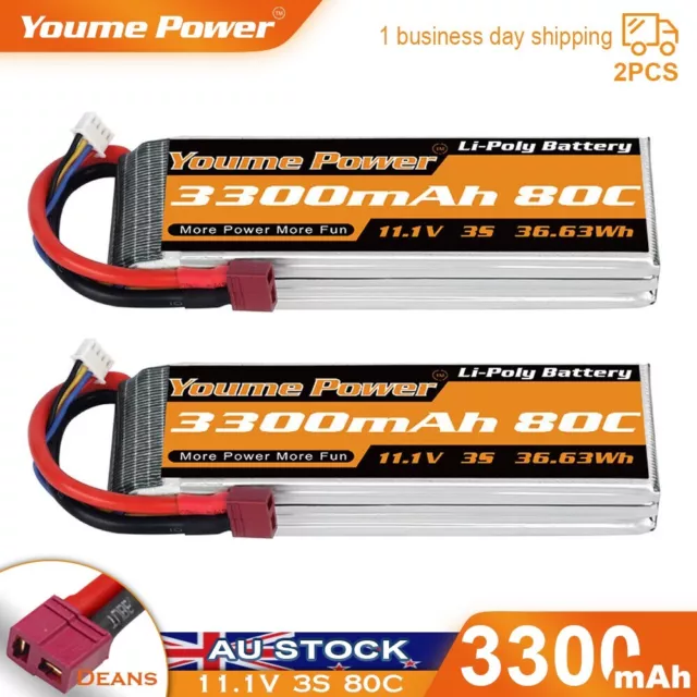 2pcs 11.1V 3S 3300mAh LiPo Battery 80C Deans for RC Truck Helicopter Drone FPV