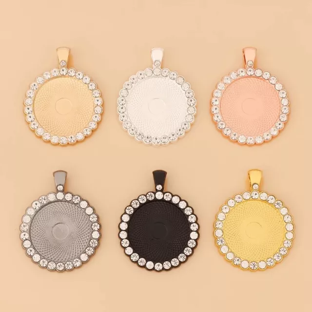 6 x Round Circle Rhinestone Pendant Tray Blank Bezel Cameo Cabochon Setting 25mm