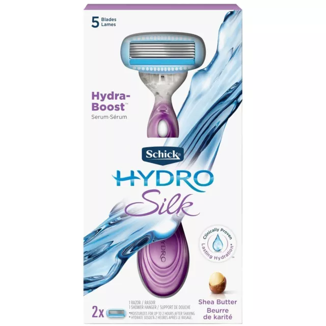 Navaja de afeitar de seda Schick Hydro para mujer con 2 rellenos de hoja de afeitar hidratante 1 cada uno