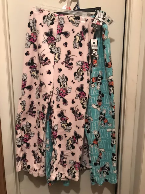 Disney Mickey Or MInnie Mouse Fleece Sleepwear Pajama Pants Light Blue OR Pink