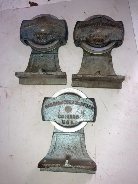 3-Antique Harris And Reed Barn Door Rollers Pulleys Cast Iron Vintage No 15.