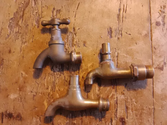 3 X Reclaimed Vintage Solid Brass Outside Garden Tap Antique