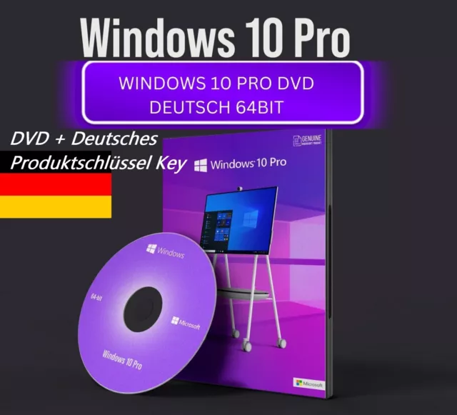 Microsoft Windows 10 Pro DVD + Key auf Aufkleber Vollversion Deutsches Produkt