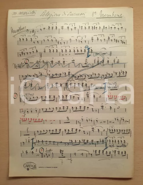 1930 ca Mario MARIOTTI Selezione di successi - Spartito 1° trombone AUTOGRAFO