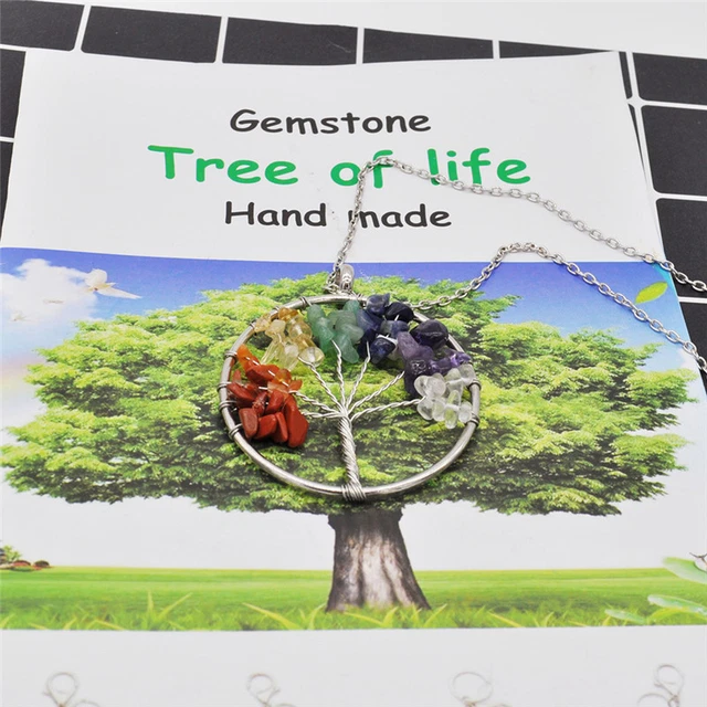 7 Chakra Healing Tree Of Life Pendant Necklace Crystal Natural Stone NecklacN_I4 3