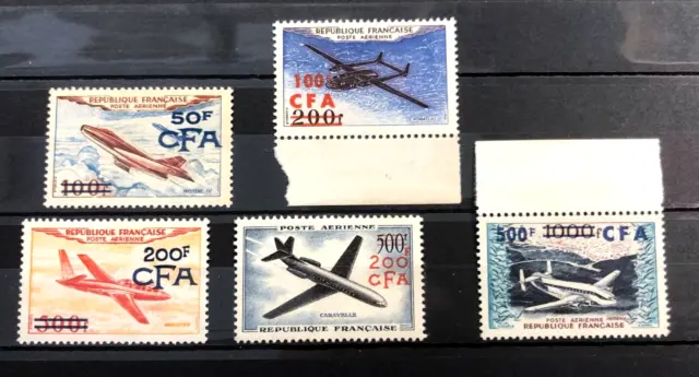 REUNION stamps French 1954 - 1957 Airmail CFA surcharged   / MNH / X437