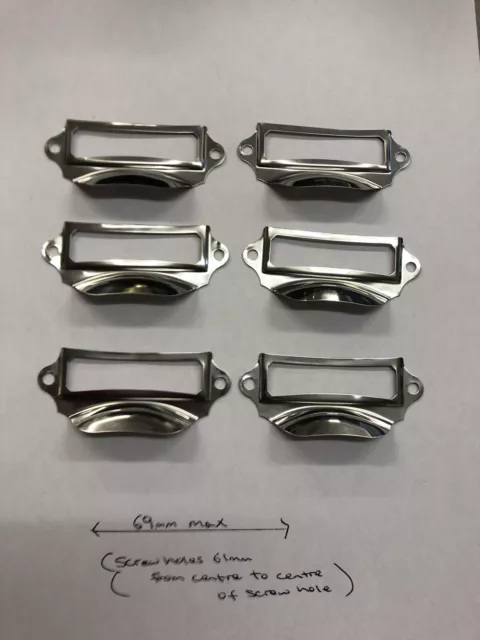 6 x poignées de dessin/argent chrome étiquette boutons de maintien tiroir, tirages de dessin haberdashery